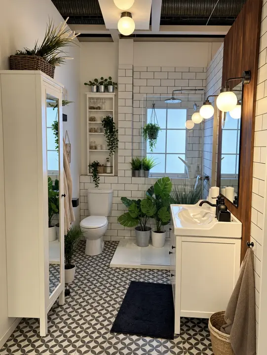 Baño: baldosa hidráulica y azulejo tipo metro